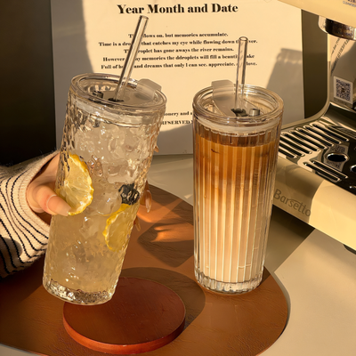 ModernMart Clear Glass Tumbler With Straw And Lid Large Capacity Iced Coffee Cup a
