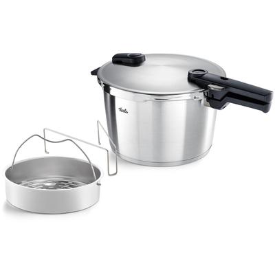 Schnellkochtopf FISSLER "Vitaquick Premium Edelstahl Dampfkochtopf mit Dämpfeinsatz", silber (silberfarben), H:25cm L:46cm Ø:26cm, Töpfe, Schnellkochtopf, Made in Germany, mit gelochtem Einsatz