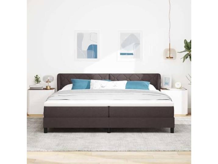 KTHLBRH Doppelbett 200 x 200 cm mit Kopfteil Dunkelbraun Holzrahmen, Taschenfederkernmatratze, verstellbares Kopfteil, 280 kg