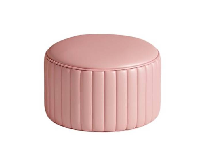 DANNMPX Sitzhocker Wohnzimmer Moderner Runder Fußhocker, Kleiner Hocker, Leder Gepolstert, Kompakt Zusätzliche Sitzplätze(Pink)