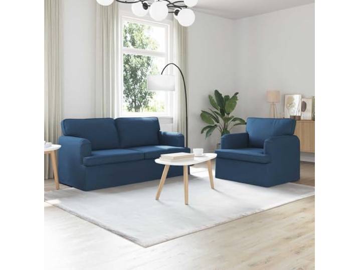 Sofa Set 2 stk. Blau Stoff, Modulares Ecksofa mit Metallrahmen und Kissen 2 Stück, Blau, Stoff, Metallrahmen, Holzarmlehnen, Schaumstoffkissen, Wohnzimmer, Schlafzimmer, modular, ergonomisch
