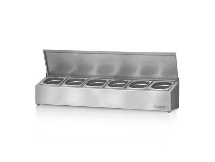 Mahlzeit Aufbewahrungssystem Edelstahl Zutatenbehälter, 6 x 1/6 GN Behälter mit Gummifüße, Edelstahl