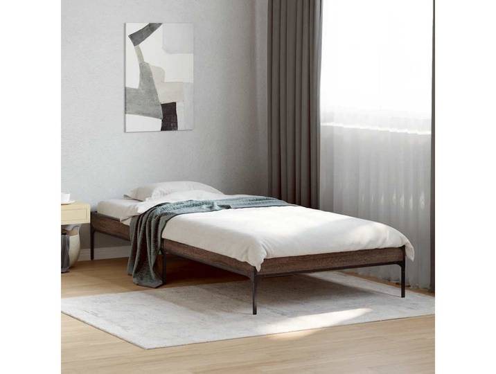 furnicato Bettgestell Bett 203x101,5x30 cm Braun Massivholz, Metallgestell, Sperrholzlatten (1-tlg), Schlafmöbel mit stabilen Beinen, feuchtigkeitsbeständige Oberfläche