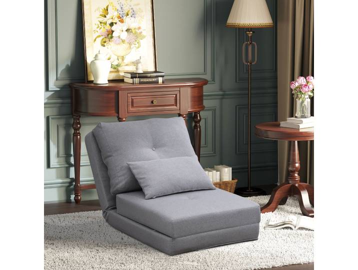 HOMCOM Fauteuil Paresseux Lin Multiposition Gris