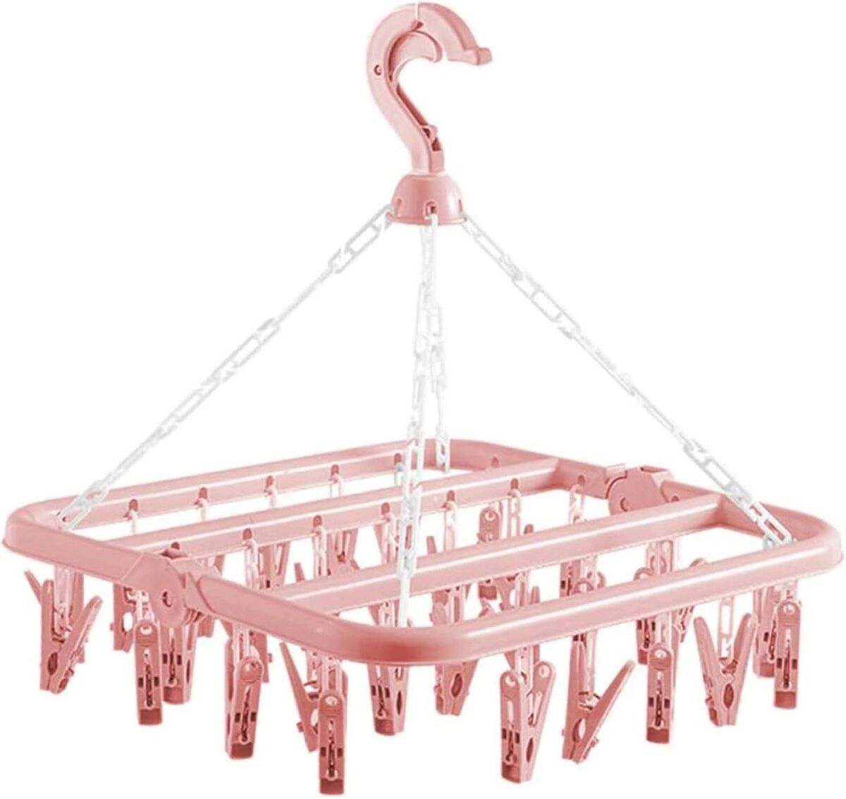 INF 32-Clip Faltbarer Wäschebügel – windgeschützt, ABS-Kunststoff, mit Haken, platzsparend und tragbar, 275g Rosa
