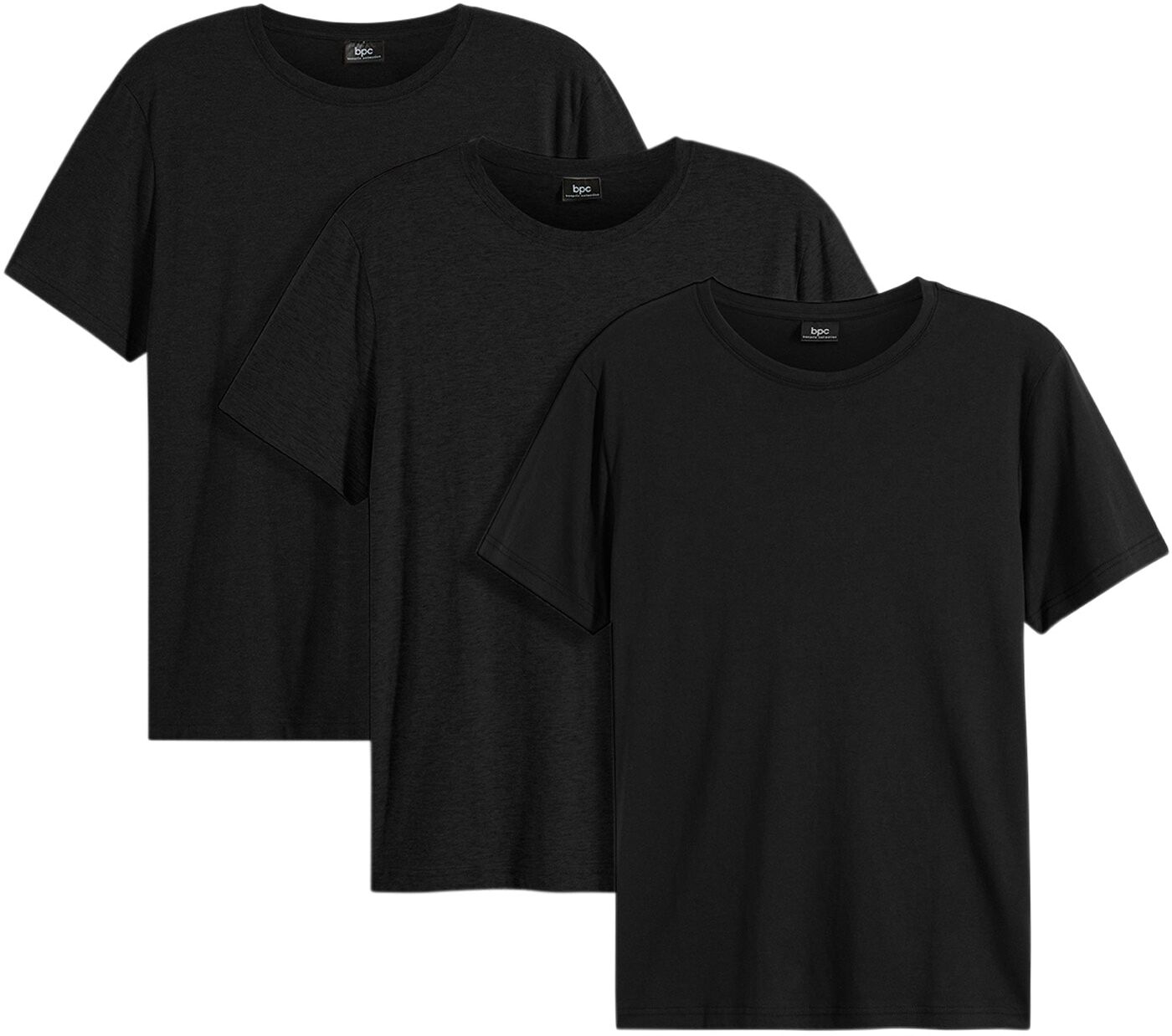 T-Shirt BONPRIX "T-Shirt (3er Pack)", Herren, Gr. 44/46 (S), schwarz (schwarz, schwarz, schwarz), Obermaterial: 100% Baumwolle, regular fit, Shirts T-Shirt, bequemer Regular Fit, Rundhalsausschnitt, leichte Stoffqualität