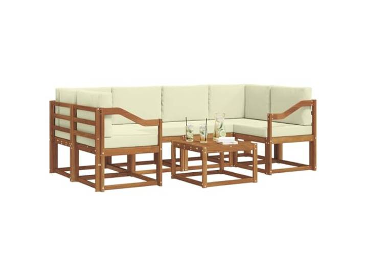 KTHLBRH Sofa-Set für den Außenbereich, 7-teilig, Holz, Akazie, Natur Modulares Lattenrost-Design, abnehmbare Kissen, für Garten und Terrasse