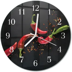 WANDUHR aus Glas Ø30 cm - Chilischoten