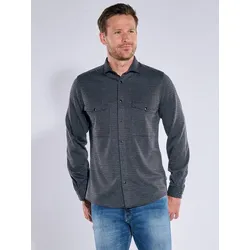 engbers Herren Overshirt mit Druckknöpfen Schwarz slim fit gemustert Kent-Kragen - S