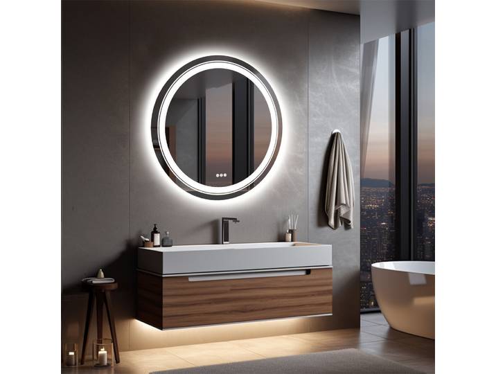 Miroir de salle de bain rond étanche LUVODI 80 cm, miroir de vanité anti-buée pour salle de bain et lavabo, miroir circulaire éclairé