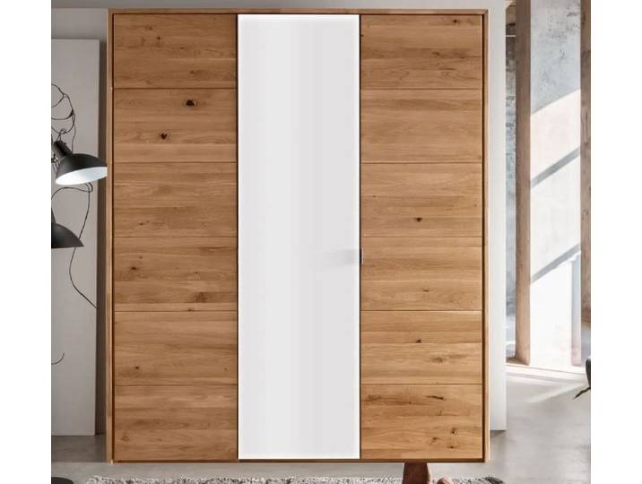Kleiderschrank 3-trg. 185cm 'Salzburg' Wildeiche & Glas weiß