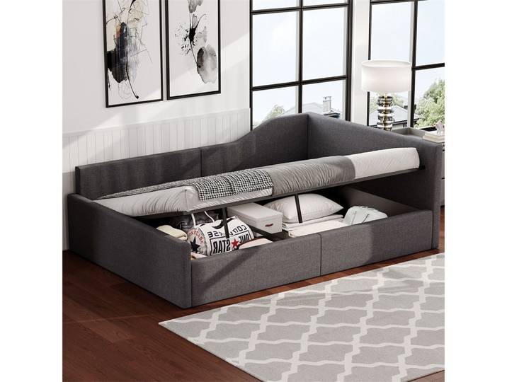 REDOM Daybett Schlafsofa,Tagesbett,Funktionsbett (Gepolstertes 140x200 Tagesbett mit Stauraum – Modernes Design aus Leinen mit Rückenlehne & Armlehnen)