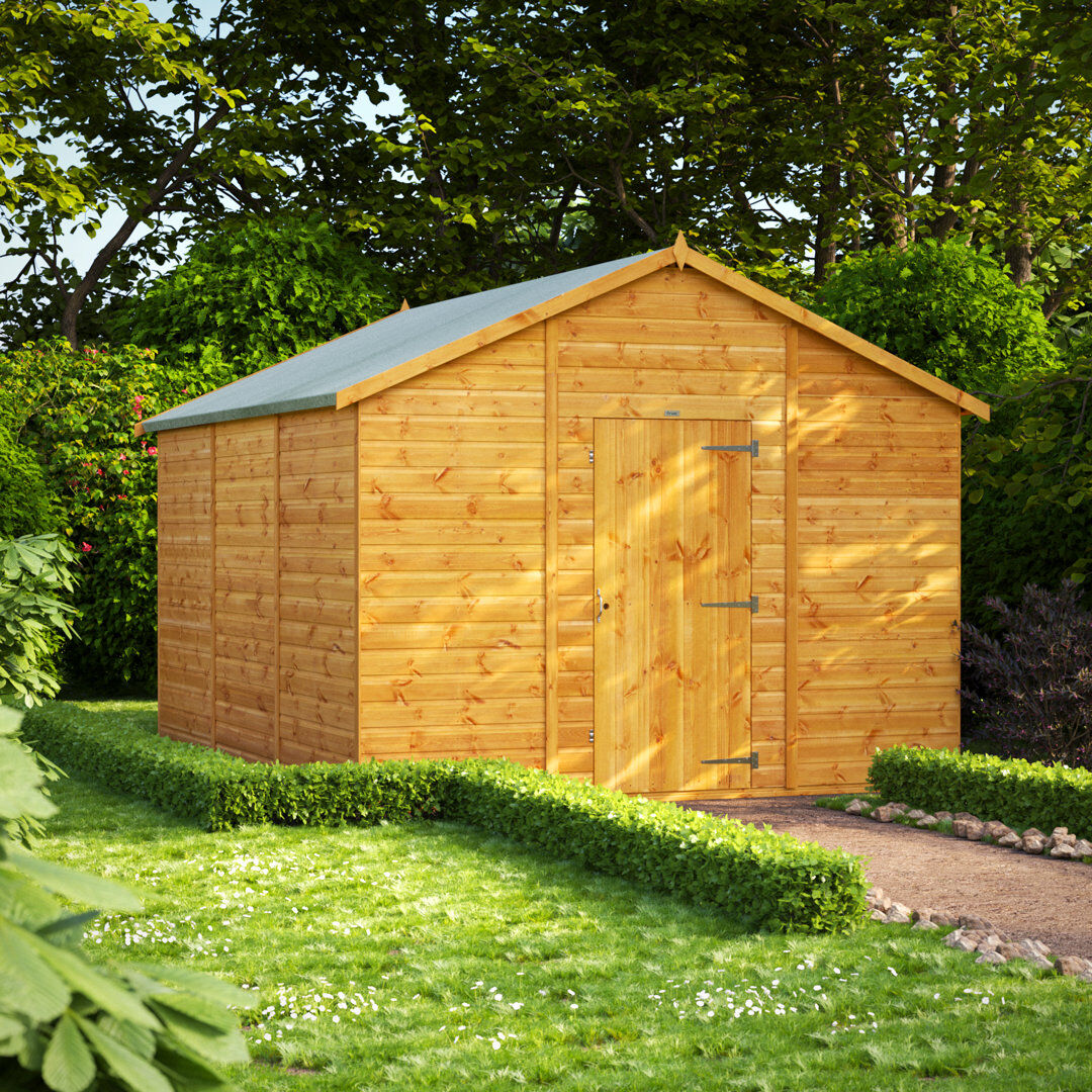 Powersheds 12 x 10ft Timber Tongue & Groove Windowless Garden Shed Golden Brown 317cm W X 384.2cm D X 251cm H