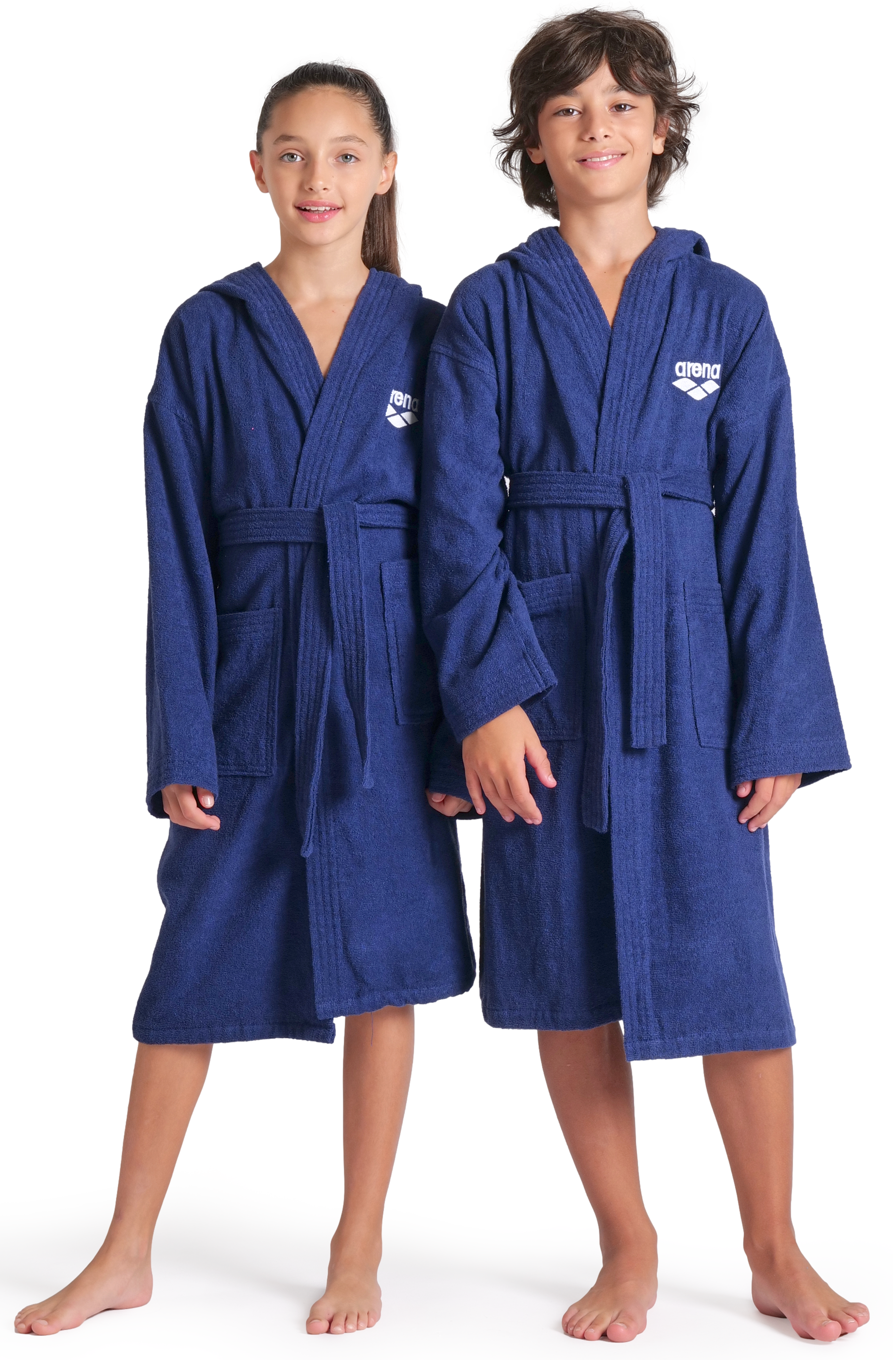 Bademantel ARENA "arena Kinder Junior Zeppelin Bademantel" Gr. 116, blau (navy, weiß), L:76cm, Baumwolle, Hausmäntel, Bademantel, Bademantel, Kinder, Mädchen, Jungen, Schwimmbad, weich, gemütlich