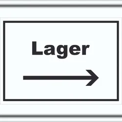 Lager Schild mit Text und Richtungspfeil rechts Storage Warenlager waagerecht A1 (594x841mm)