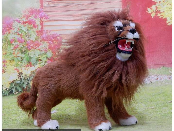 Modèle de lion brun 50x35cm, figurines et miniatures artisanales en polyéthylène et fourrures, décoration de maison, cadeau a2880