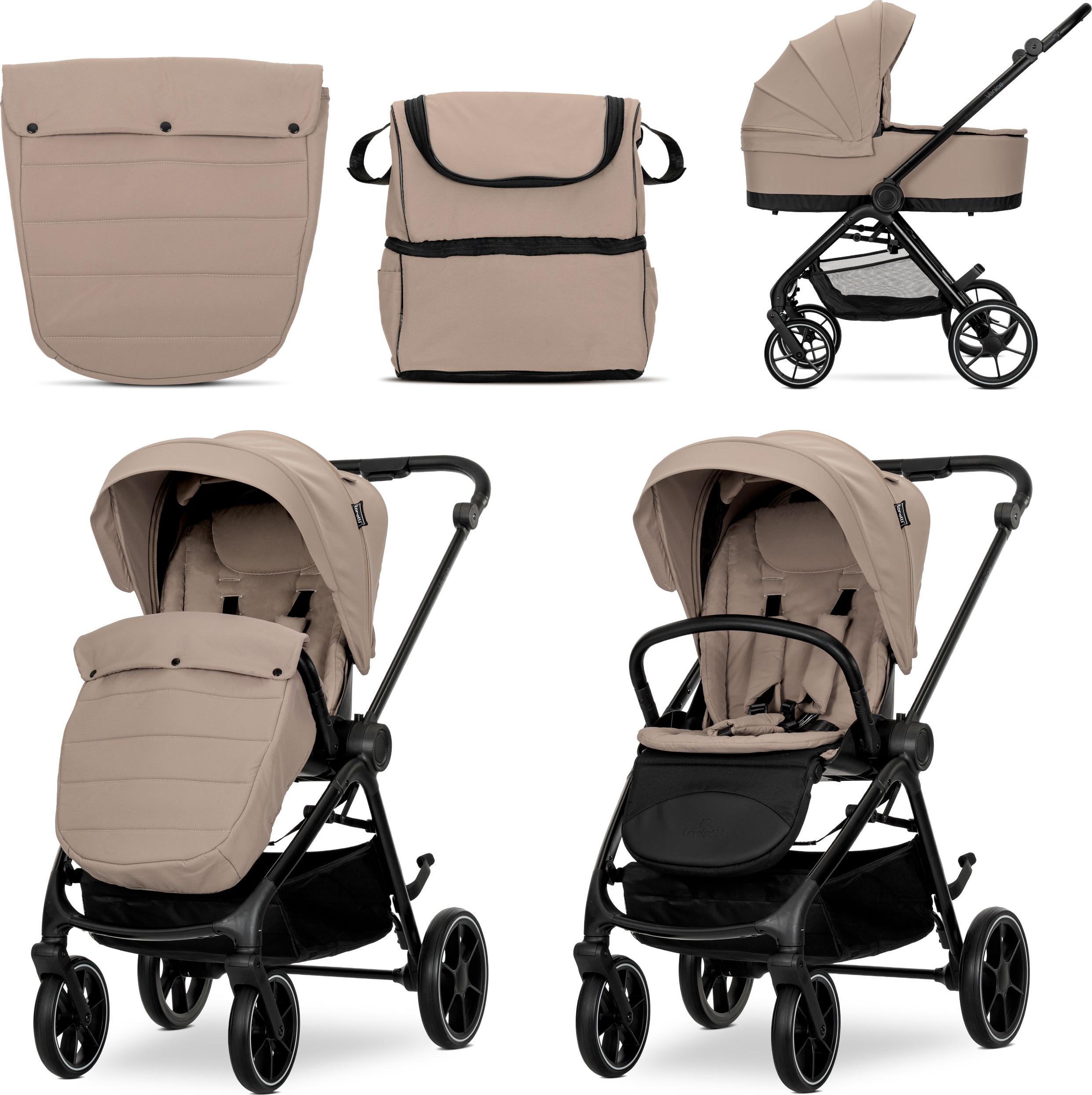 Lorelli Venice Kinderwagen 2-in-1 - Babywanne & Sportsitz, große gefederte Räder, bis 22 kg, verstellbar, Einhand-Faltung, UV-Sonnendach