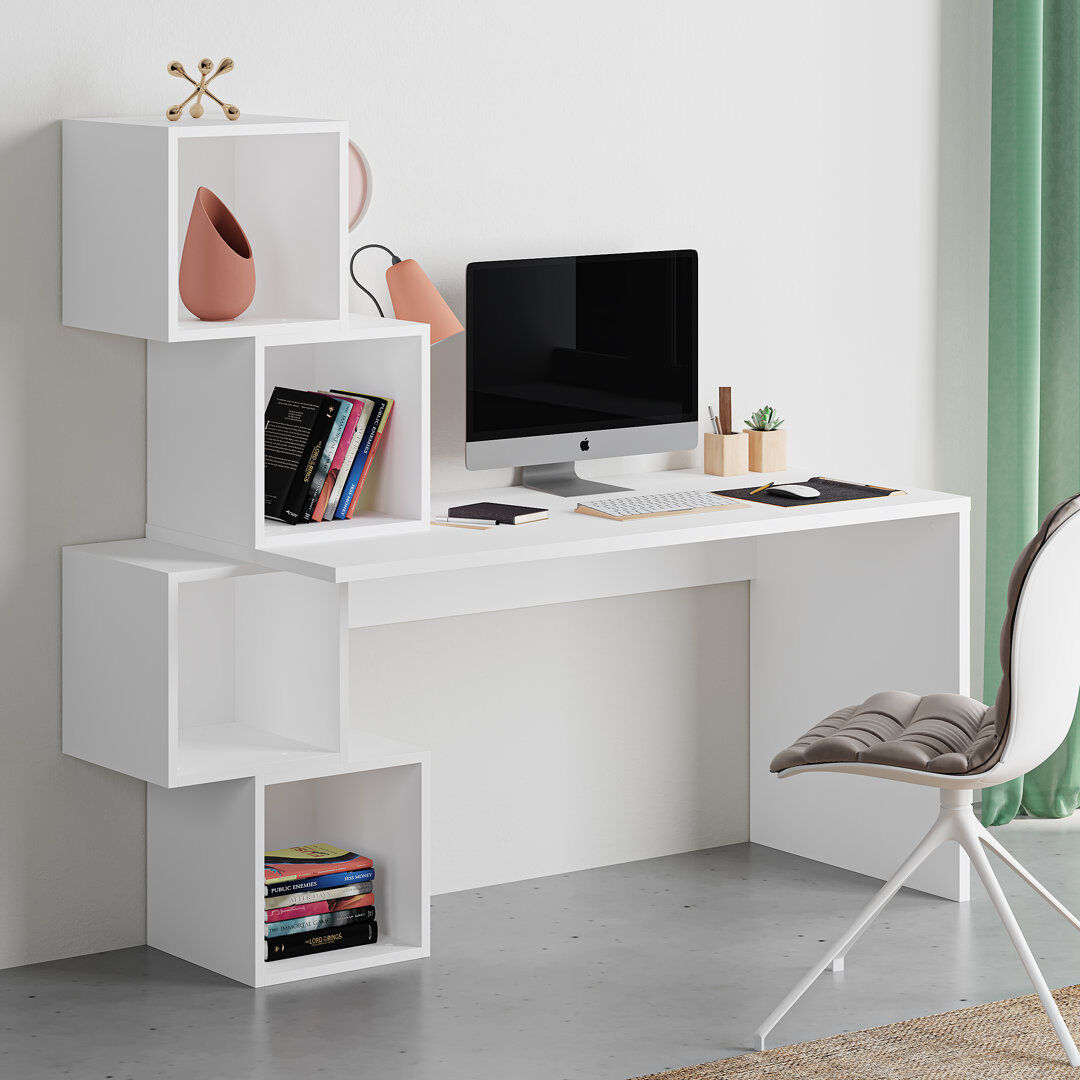 Zipcode Design Francella Desk - Modern Asymmetric Design with Ample Storage White 355.6cm H X 153.5cm W X 60cm D