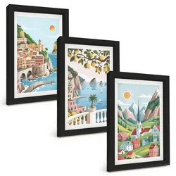 BILDER SET 3er Set - 20x30 cm Schwarzer Rahmen - Landschaften, Meer, Zitrusfrüchte