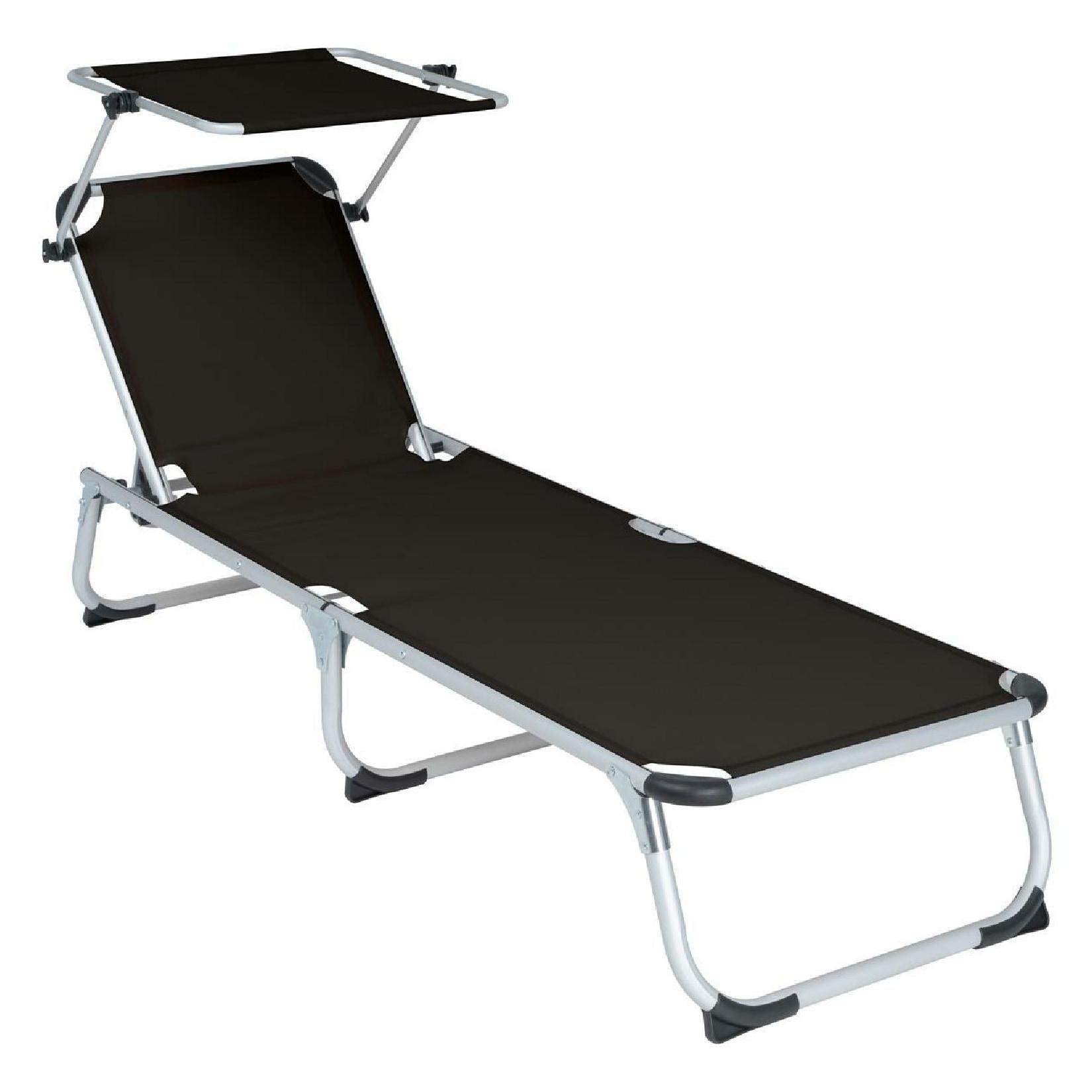 VCM Sonnenliege mit Sonnendach Schwarz 187x57x30cm 5-fach verstellbar Campingliege klappbar