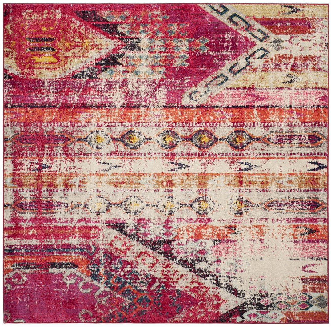 Bloomsbury Market Marx Abstract Hand Woven Area Rug Magenta Square 201 cm