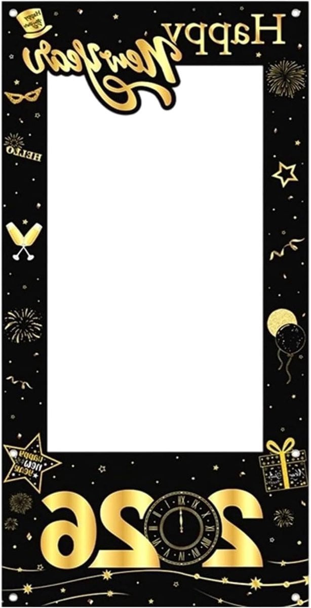 Fotolijst Prop Nieuwjaar Decoratie met Glinsterende Gouden Ballonnen - Zwart Goud - 60 x 12 cm