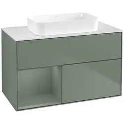 Villeroy und Boch Finion Waschtischunterschrank F651GMGM 100x60,3x50,1cm, Regal links Olive Matt Lacquer, Olive Matt Lacquer