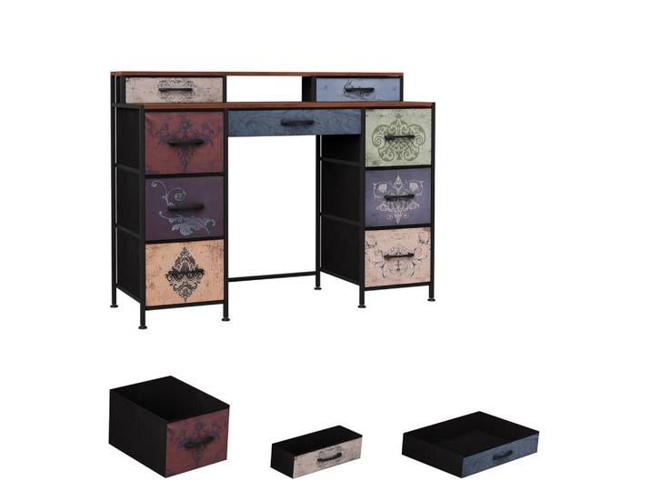 EuroLiving Schminktisch Mdf, 9 Schubladen, stabil, Anti-Kipp, verstellbare Füße, 121x40x91,2 cm, Mehrfarbig, Holz, 121x91.2x40 cm, Schlafzimmer, Schminktische