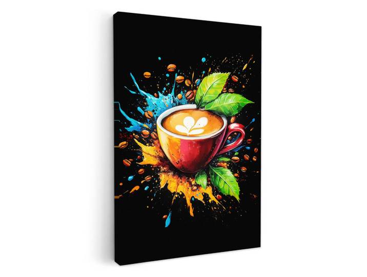MuchoWow Leinwandbild - Kaffee - Graffiti - Trinken - Abstrakt - 80x120 - Wanddeko, Mokka, Textil, Kiefer, Rechteckig, 80x120 cm, FSC 100%, gerahmt, Bilder & Rahmen, Bilder, Wandbilder