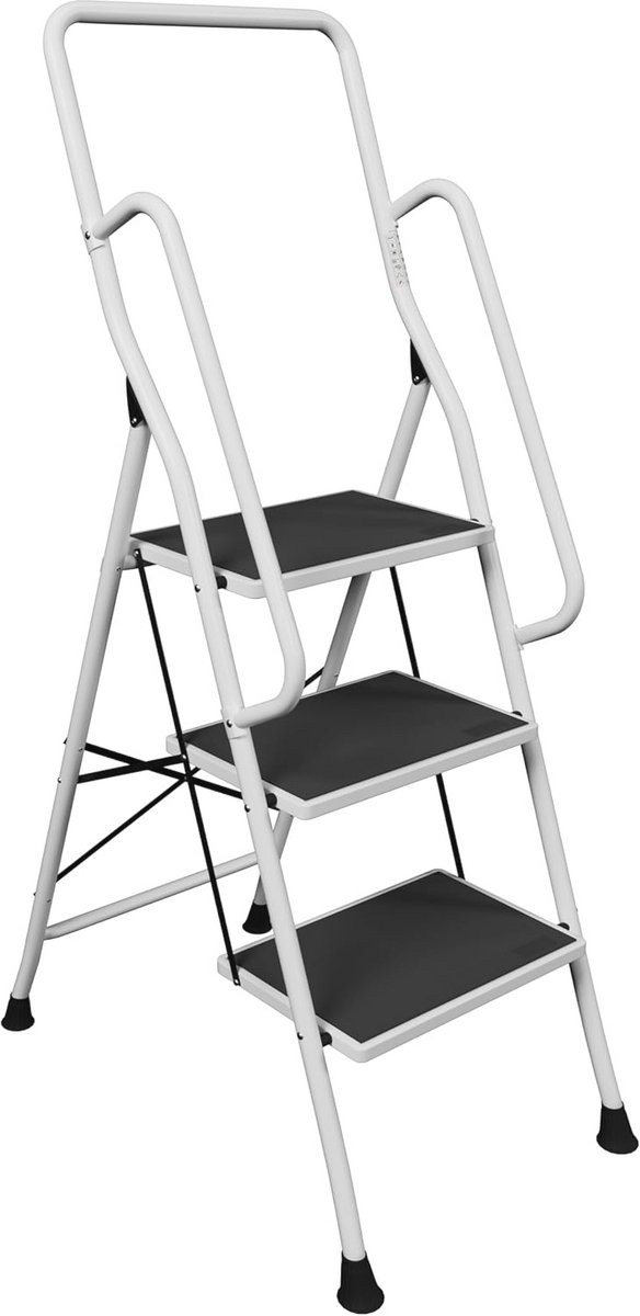 Opvouwbare 3-traps ladder met veiligheidsleuning en antislip, robuuste constructie