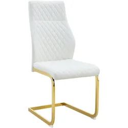 STILVORA Esszimmerstühle 2er-Set aus Metall & PU-Leder Weiß/Gold, hohe Rückenlehne