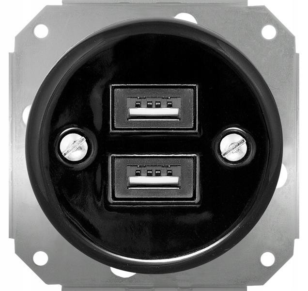 TG ELECTRO Retro keramische dubbele USB-stopcontact inbouw zwart