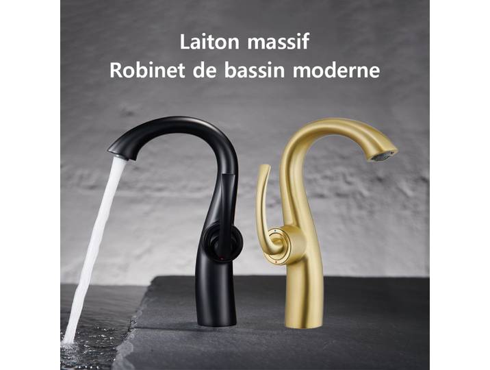 De luxe En Or Brossé Salle De Bains Robinet Pont Monté Vanité En Laiton Mélangeur D'eau Du Robinet Lavabo Évier Un Trou Noir Bassin Robinets mitigeur salle de bain robinet lavabo robinets salle de