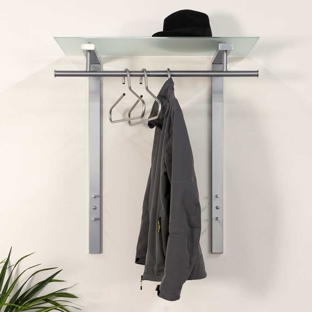 Pharao24.de Hängegarderobe mit Glas-Hutablage Stahl in Nickelfarben