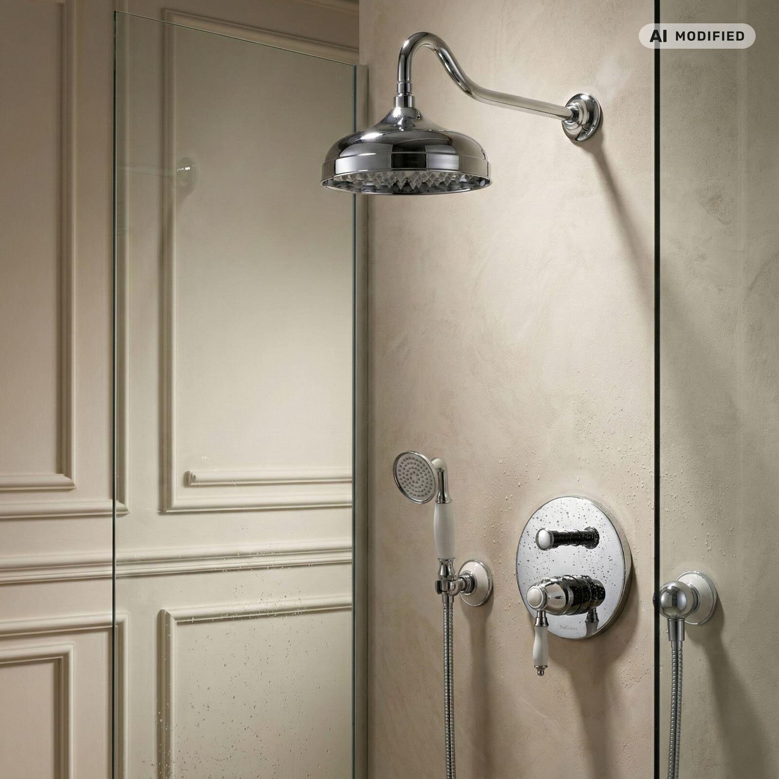PaulGurkes Dusche-Set Unterputz 25cm Regendusche Nostalgie Retro Keramik