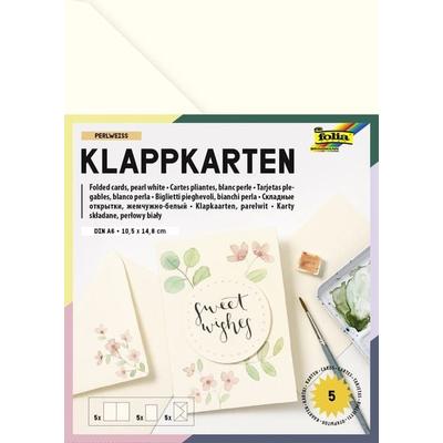 Folia Klappkarten/Doppelkarten für Einladungen, Glückwunsch- oder Grußkarten, 10,5x15cm, perlweiss, 5 Karten + Kuverts + Einlagen