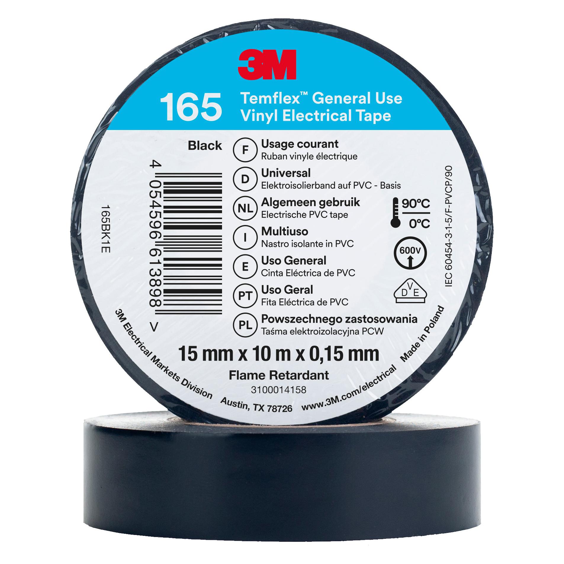 3M Temflex Vinyl-Isolierband 165 (15 mm) (165BK1E)