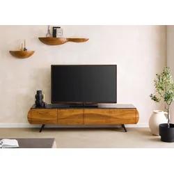 TV-Board Akazie 204x40x45 natur lackiert / Marmor schwarz MONTREAL #123