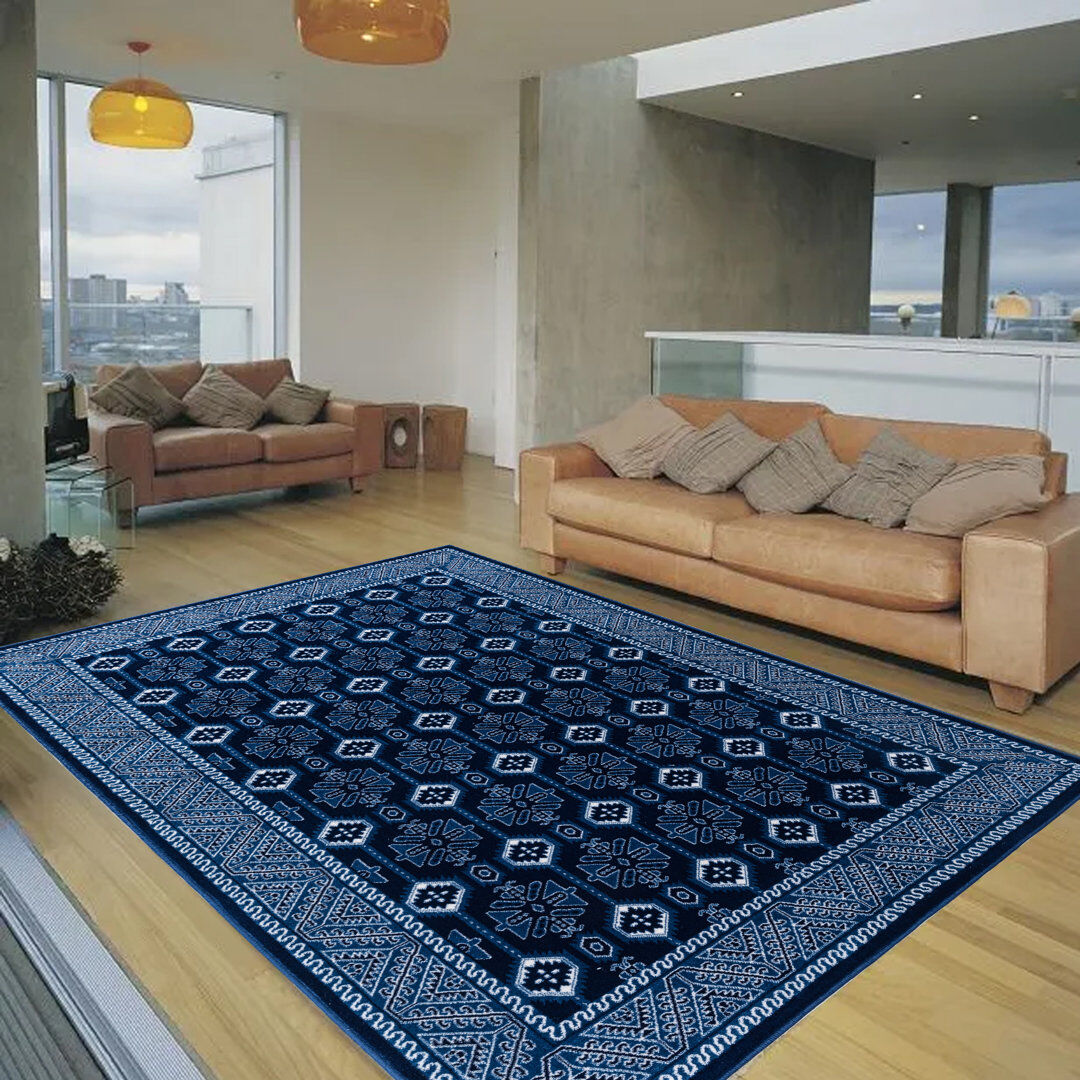 Brayden Studio Rectangle Floral Flatweave Area Rug Navy Rectangle 380cm x280cm