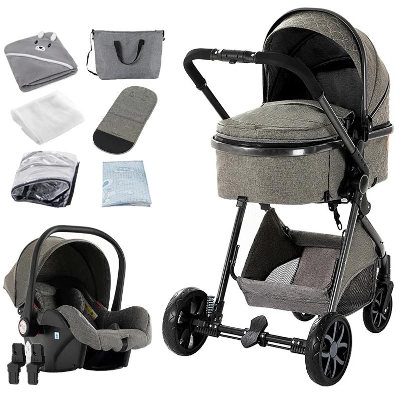 3-in-1 Kinderwagen - Kombikinderwagen mit Babyschale - Hohe Sitzposition - Leichter Aluminiumrahmen - Einhand-Faltung - Wendbarer Sitz - 20 kg Tragkraft - Dunkelgrau