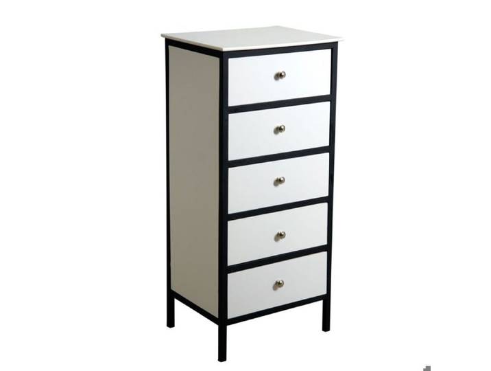 Commode - Bois Blanc et Métal - 5 tiroirs - Chambre - Adulte