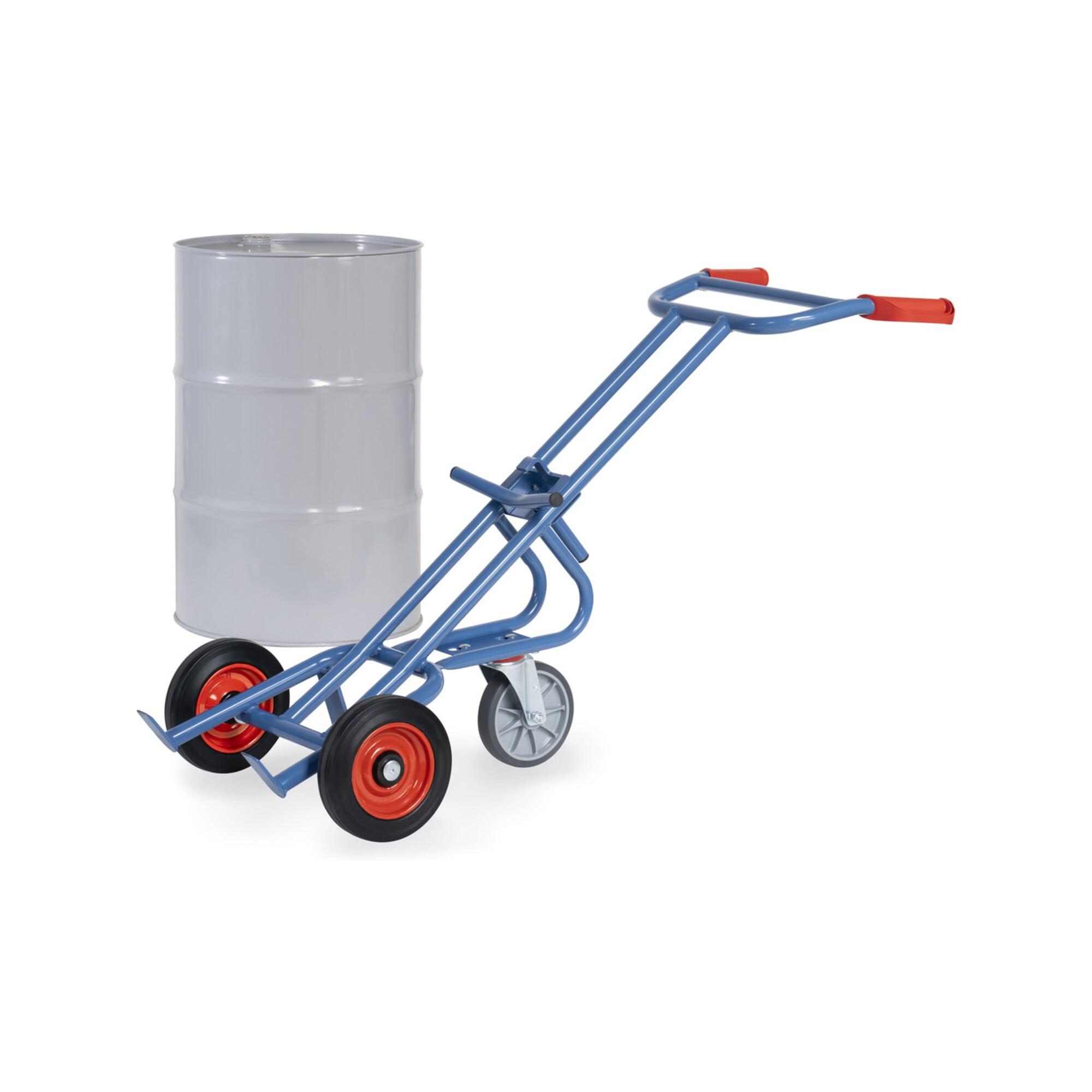 fetra 206 Fasskarre -mit Stützrad- Vollgummi-Bereifung Tragkraft 300kg für Transport von Fässern bis zu 200 Liter mit Fassgreifer und Stützrad, 1071)