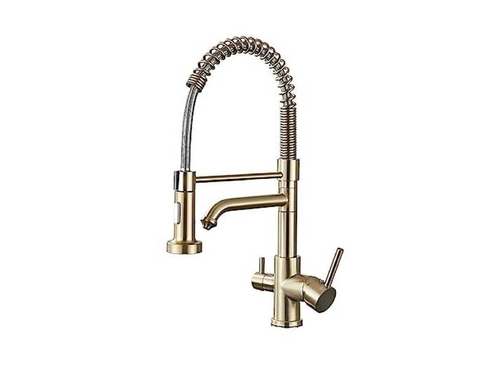 SWENEEN Küchenarmatur Mit Wasserfilter Und Zwei Sprühdüsen In Mattschwarz, Trinkwasser, Spültischarmatur, Typ A, Gebürstetes Gold,Type A-Brushed Gold