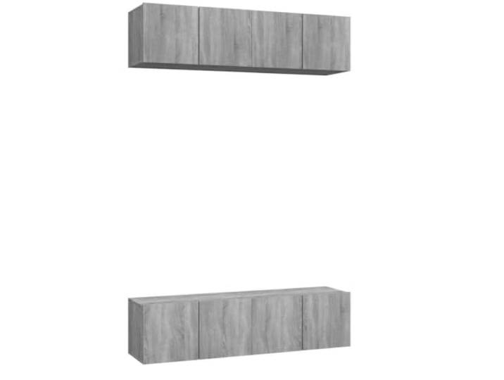 hliofuir TV Wandschrank 4er Set Grau Sonoma 60x30x30 cm Hängebord Platzsparender Hängeschrank für Wohnzimmer und Schlafzimmer mit 2 Fächern und Klapptür aus robustem Holzwerkstoff.