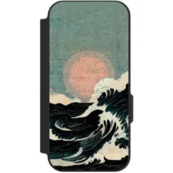 Nivocase Klapphülle für Google Pixel 9a Handyhülle aus Kunst Leder NIVOflip schwarz Kunst Meer Welle (Google Pixel 9a), Smartphone Hülle, Schwarz