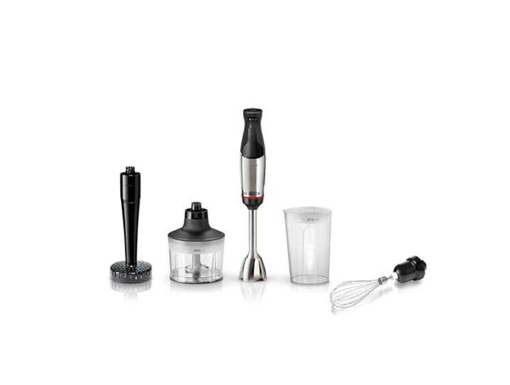 Bosch Stabmixer ErgoMaster Serie 6 MSM6M633, einhändig bedienbar, 4 Edelstahl-Klingen, verschleißfreie Keramik-Kupplung, luftgekühlter Motor, Zerkleinerer, Schneebesen, 1.000 W