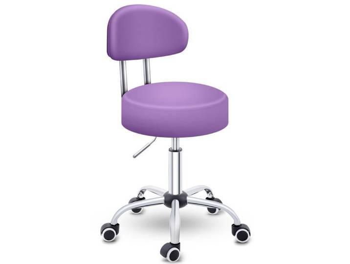 TRESKO® Tabouret de travail Violet à Roulettes avec Dossier – Réglable 46-58 cm Pivotant 360° Similicuir Bureau & Cosmétique