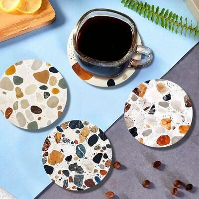 Inspire Essentials Wooden Stone Pattern Coaster Set Heat Resistant Table Protection Decor Wooden Stone Pattern Coaster Set Heat Resistant Table Protection Decor