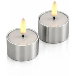 LED Teelichter silber 4,1x2,3cm Timer mit Batterie bis 400Std. 2St.