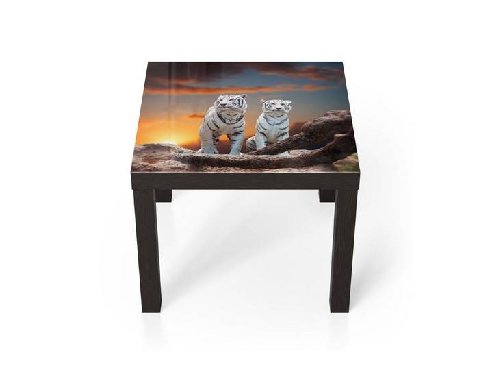 DEQORI Couchtisch 'Weiße Tiger im Abendlicht', Glas Beistelltisch Glastisch modern